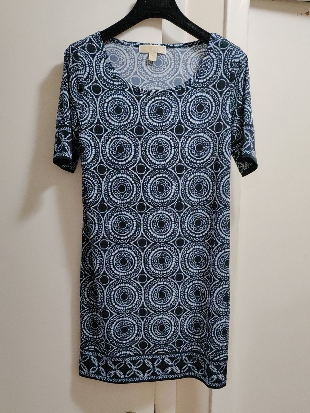 Michael Kors Navy White Printed Short Sleeve Mini Dress